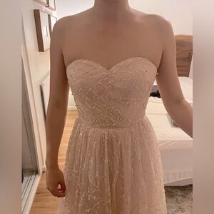 Pearls, glitter sequin ball gown, sweet heart bodice